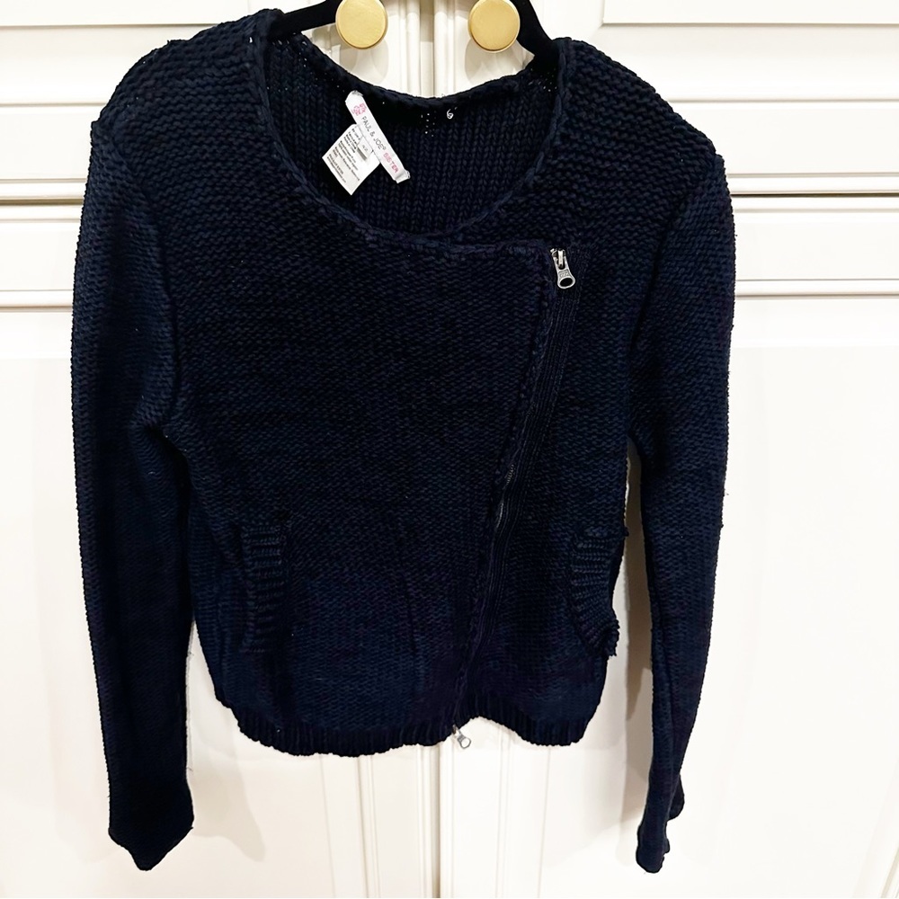 Paul & Joe Sister Isaac Navy Asymmetric Zip Front Chunky Knit‎ Cardigan Sweater